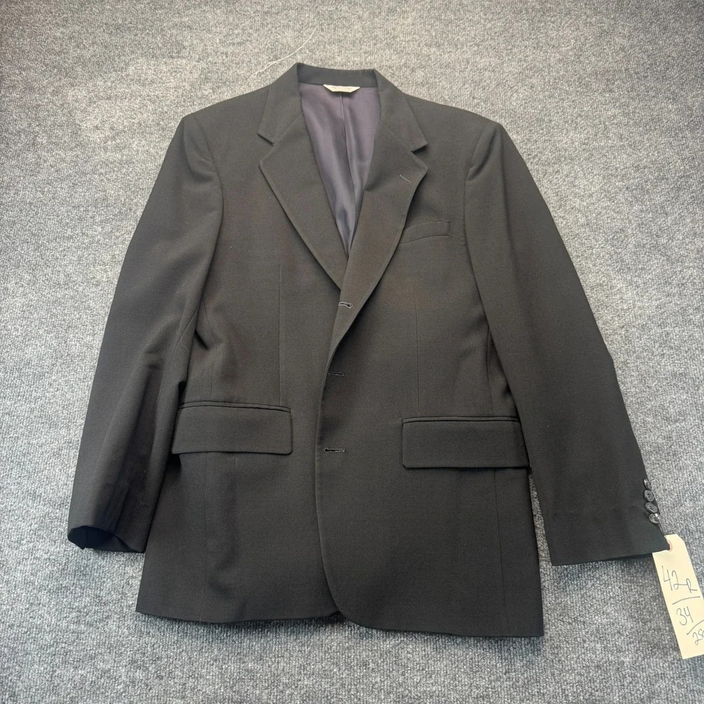 Vtg Academy Award Clothes Mens 40R Suit Black 2pc Tailored 31x27 Los Angeles